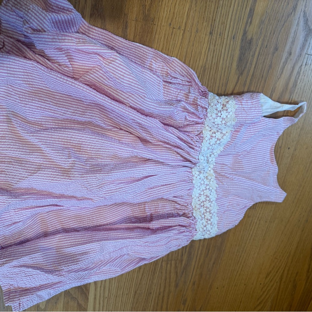 Ralph Lauren Pink and White Striped Dress with Lace